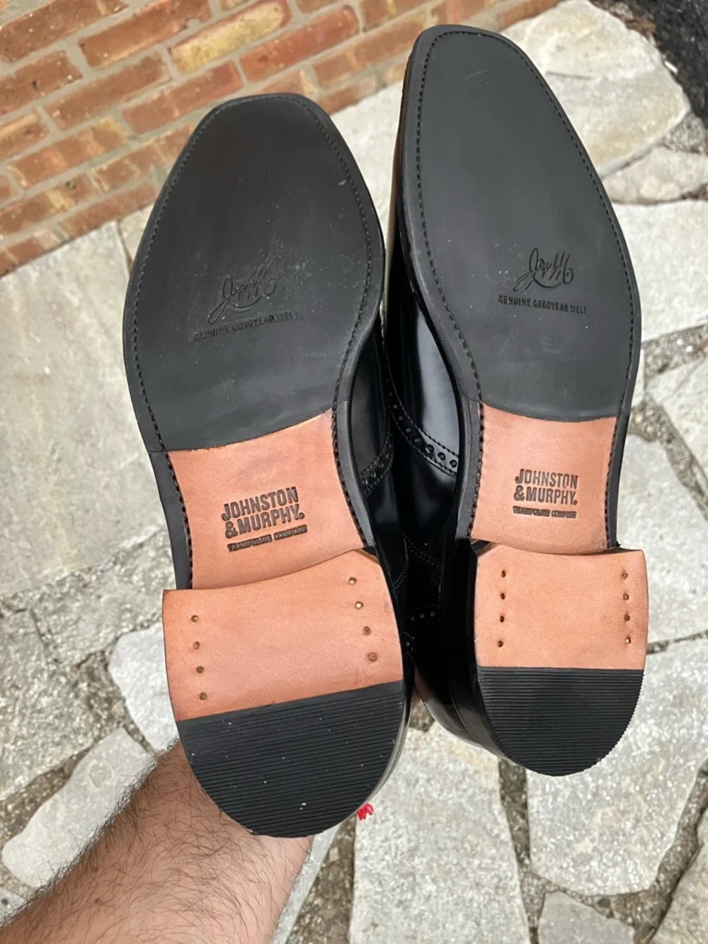 Johnston & Murphy Black Leather Wingtip Derby Shoes